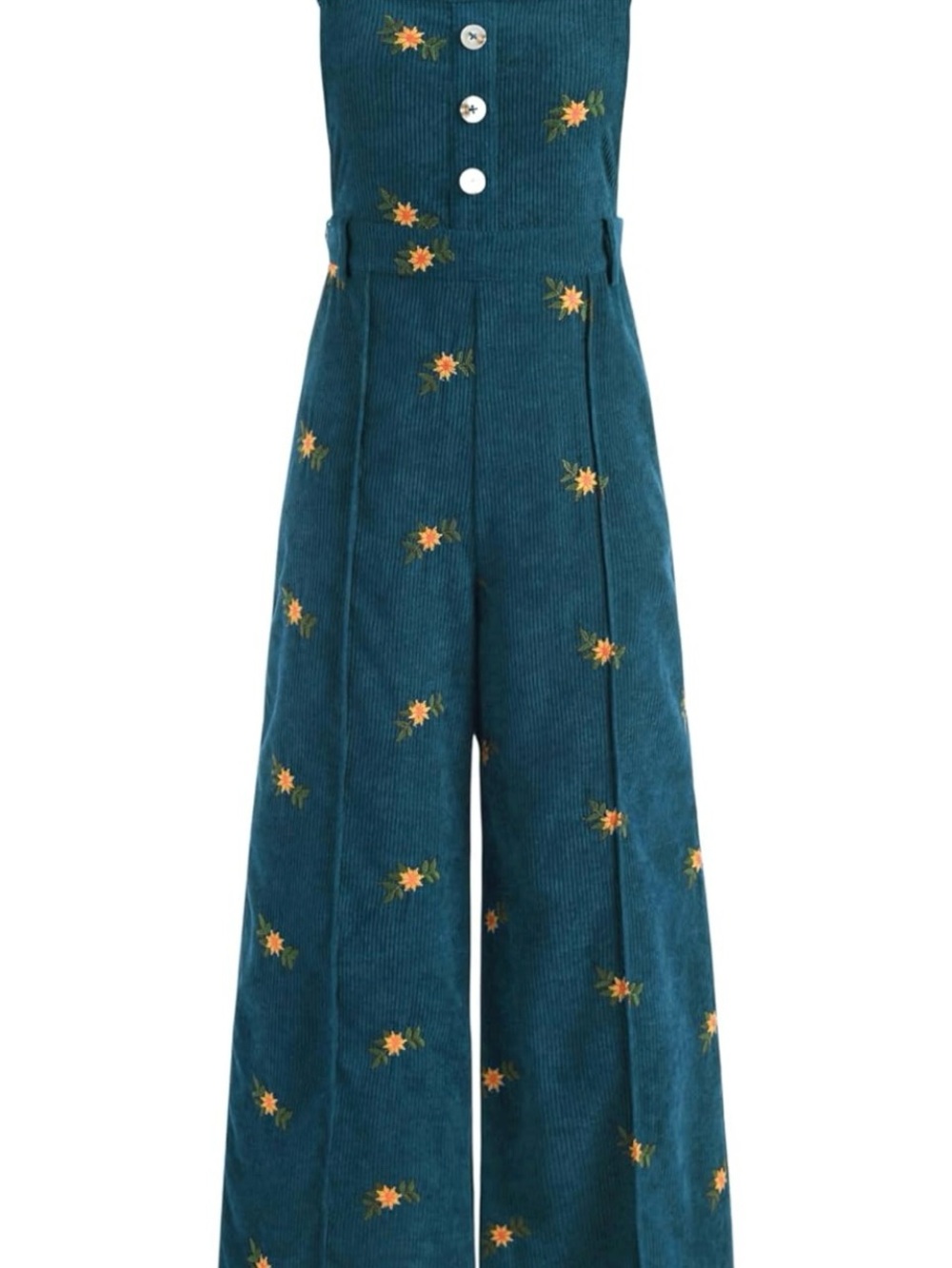 NWT CIDER Ditsy Corduroy Wide-Leg Jumpsuit with Embroidered Flowers